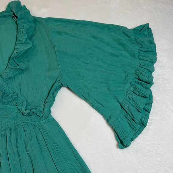 Roxy V-Neck Ruffle Trim Mini Dress Size X-Small Wide Sleeve Beach Boho Colorful - Picture 6 of 10